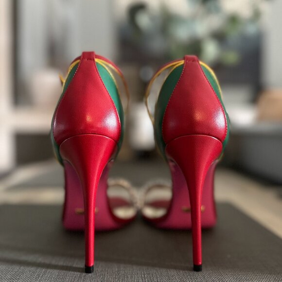 GUCCI Leather Sandal Heels Floral with Crystals — 37.5 — Fall/Winter 2017 - Picture 3 of 8